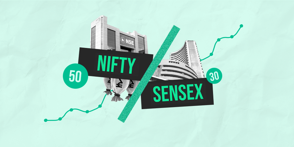 Nifty 50 and Sensex image having NSE and BSE